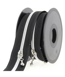 Fermeture à glissière Spirale N°4 avec tirettes rondes - Milward Noir et Argent