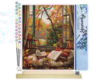 Peinture par Numéro Figured'Art - Lecture cosy en Automne - Kit de Loisir Créatif DIY Numéro d'Art Complet - 40x50cm toile roulée + châssis en bois à monter