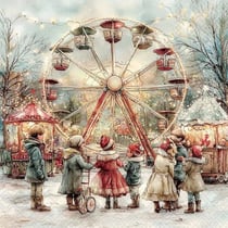 4 serviettes en papier découpage collage 33 cm MANEGE RETRO DE NOEL N 602