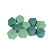 Perles en silicone Hexagone, 14mm ø, tons turquoises, 10 pièces