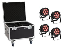 EUROLITE Set 4x led ip par 7x8w qcl spot + boitier à roulettes