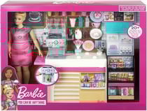 Barbie métier : la cafétéria + 20 accessoires + 1 poupée barbie - poupée mannequin - mattel - gwm03