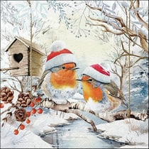 Lot de 4 serviettes en papier découpage collage 33 cm NOEL OISEAU NICHOIR BRANCHE FRUIT NO 210