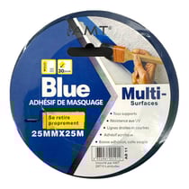 Ruban adhésif - Masquage - Tous supports - 25mmx25m - Bleu - Travaux peinture - AMT