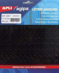 Apli 122011 - Chiffres et symboles adhésives noires format 12,5 x 10mm