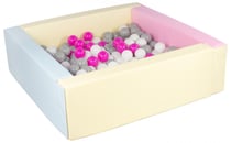 Piscine à balles carrée avec 200 balles - rose, bleu, jaune (pastel)/blanc,rose,gris