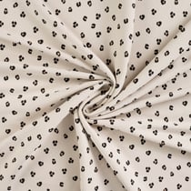 Tissu Jersey Bord côte Léonie mini léopard Noirs et Camel sur fond Ecru
