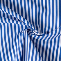 Tissu Coton imprimé Arty Edoua rayures Bleu sur fond Blanc