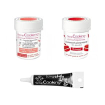 2 colorants alimentaires corail-rouge + Stylo glaçage noir