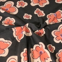 Tissu Jersey Polycoton Poppy Fleurs rosées sur fond Gris anthracite chiné