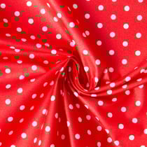 Tissu Coton Enduit pois Dotty blanc sur fond Rouge
