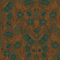 Tissu Toile Canvas Artemisia fleurs et feuilles Vertes sur fond Brun - Au mètre
