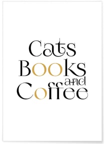 Affiche Cats Book and Coffee | A3 : 29,7x42cm