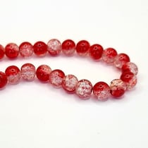 Fil de 97 perles ronde en verre craquelé fabrication bijoux 8 mm CRISTAL ROUGE