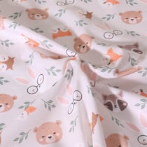 Tissu Coton imprimé Animaux et branches sur fond Rose pâle