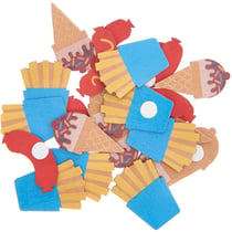 24 Autocollants en bois - hot-dog, frites, glace - multicolore
