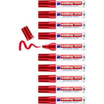 Lot de 10 marqueurs permanents - EDDING - Pointe biseautée 2-7 mm - Corps aluminium - Rouge