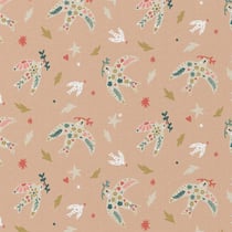 Tissu Coton imprimé Celeste oiseau sur fond Rose poudré - Au mètre