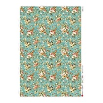 1 feuille de papier de riz 22.5 x 32 cm découpage collage Paper Designs TABLEAU DE FLEURS ROSES ORANGE FOND VERT 0260