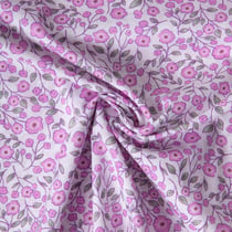Tissu Popeline de Coton légère floral fuschia, rose et vert sauge sur fond Blanc cassé