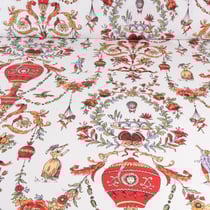 Tissu Toile de Coton Limoges rouge sur fond Blanc - Au mètre