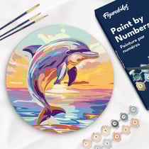 Peinture par Numéro sur disque en bois Figured'Art - Dauphin - Kit de Loisir Créatif DIY Numéro d'Art Complet - 30cm de diamètre