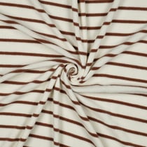 Tissu Jersey Velours Eponge fil teint rayé Terracotta sur fond Ecru