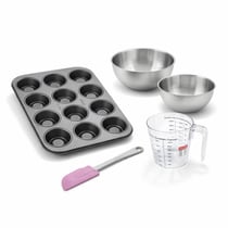 Set pâtisserie avec moule à 12 babas au rhum 38,5 x 26,5 cm en acier, 2 bols à mixer, verre mesureur et spatule Zenker