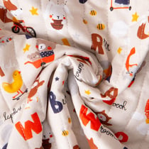 Tissu Coton Matelassé réversible Ray alphabet coloré et pois sur fond Ecru