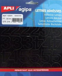 Apli 122031 - Chiffres et symboles adhésives noires format 30 x 32mm