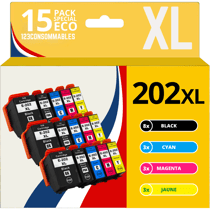 123CONSOMMABLES - 202XL - Pack cartouches d'encre Compatible avec Epson 202 XL 202XL pour imprimante Expression Premium XP6100 XP6005 XP6105 (pack de 15) - 123CONSOMMABLES