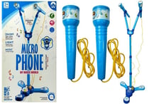 Ensemble Microphones Karaoké Pour Enfants Bleu Avec Trépied Sur Piles