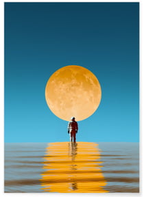 Affiche Astronaute face à la Lune Dorée | A3 : 29,7x42cm