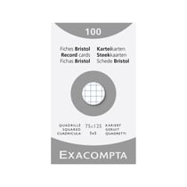 Étui de 100 fiches - bristol quadrillé 5x5 non perforé 75x125mm - Blanc - x 10 - Exacompta
