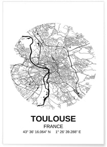 Poster Carte Toulouse | A3 : 29,7x42cm