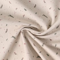 Tissu Toile de coton Honorine petites fleurs Rouge sur fond Ecru chiné