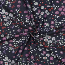 Tissu Chambray Coton Fleuris Lyséa sur fond Bleu marine