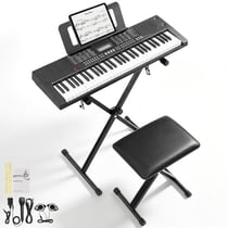 Clavier piano numérique 61 touches standard, kit complet avec support X + tabouret, MIDI USB, piano électronique pour débutant ，noir