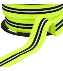 Elastique bicolore avec liseret central 32mm jaune fluo au mètre