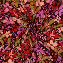 Tissu Viscose imprimé orchidées Multicolores sur fond Noir