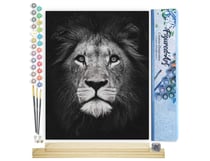 Peinture par Numéro Figured'Art - Tête de lion en noir et blanc - Kit de Loisir Créatif DIY Numéro d'Art Complet - 40x50cm toile roulée + châssis en bois à monter