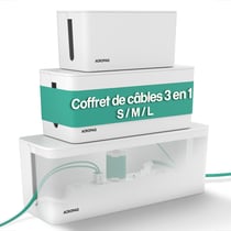 3 Boites cache cable- 3 Boite rangement cable 3 en 1- 3 tailles (S, M, L)- cache multiprise- ABS- Blanc- ACROPAQ