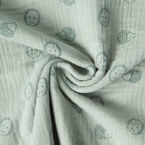 Tissu Double Gaze de Coton Poppy petits Hérissons sur fond Vert pastel