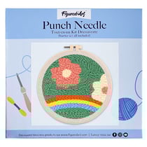 Figured'Art Punch Needle Kit Complet pour Adultes et Enfants - Fleurs et Arc en Ciel - Parfait pour Débutant. Set prêt à broder taille 20x20cm avec cadre circulaire
