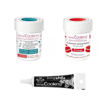 2 colorants alimentaires rouge-bleu foncé + Stylo glaçage noir