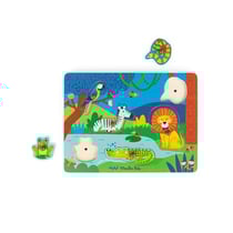 Puzzle 6 pièces Moulin Roty sonore animaux en bois Les Toupitis