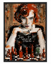 Affiche encadrée déco pop art — Jaque Mate — Art mural — Calbarracin — cadre bois — 70 x 50 cm
