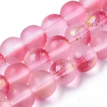 Fil de 45 perles de verre givré avec feuille d'or 8 mm ROUGE