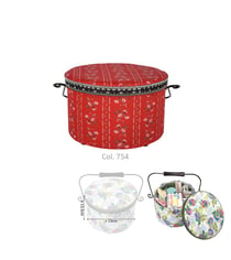 Boîte à couture ronde 22x13,5cm fleurs rouges