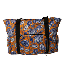 Sac pour pelote 40x28x17cm fleurs bleues fond orange